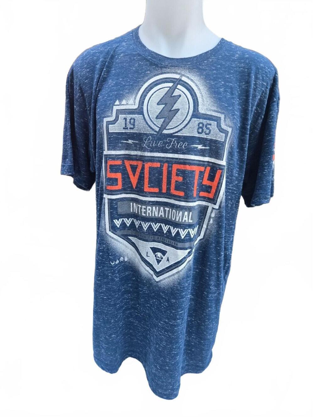 society Men’s Blue Graphic T-Shirt XXL Y2K Streetwear Skater Logo Tee